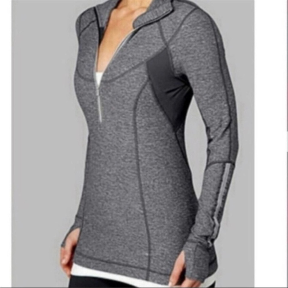 Lululemon Gray Black Run Dash 1/2 Half Zip Pullover Long Sleeve Top Size 10